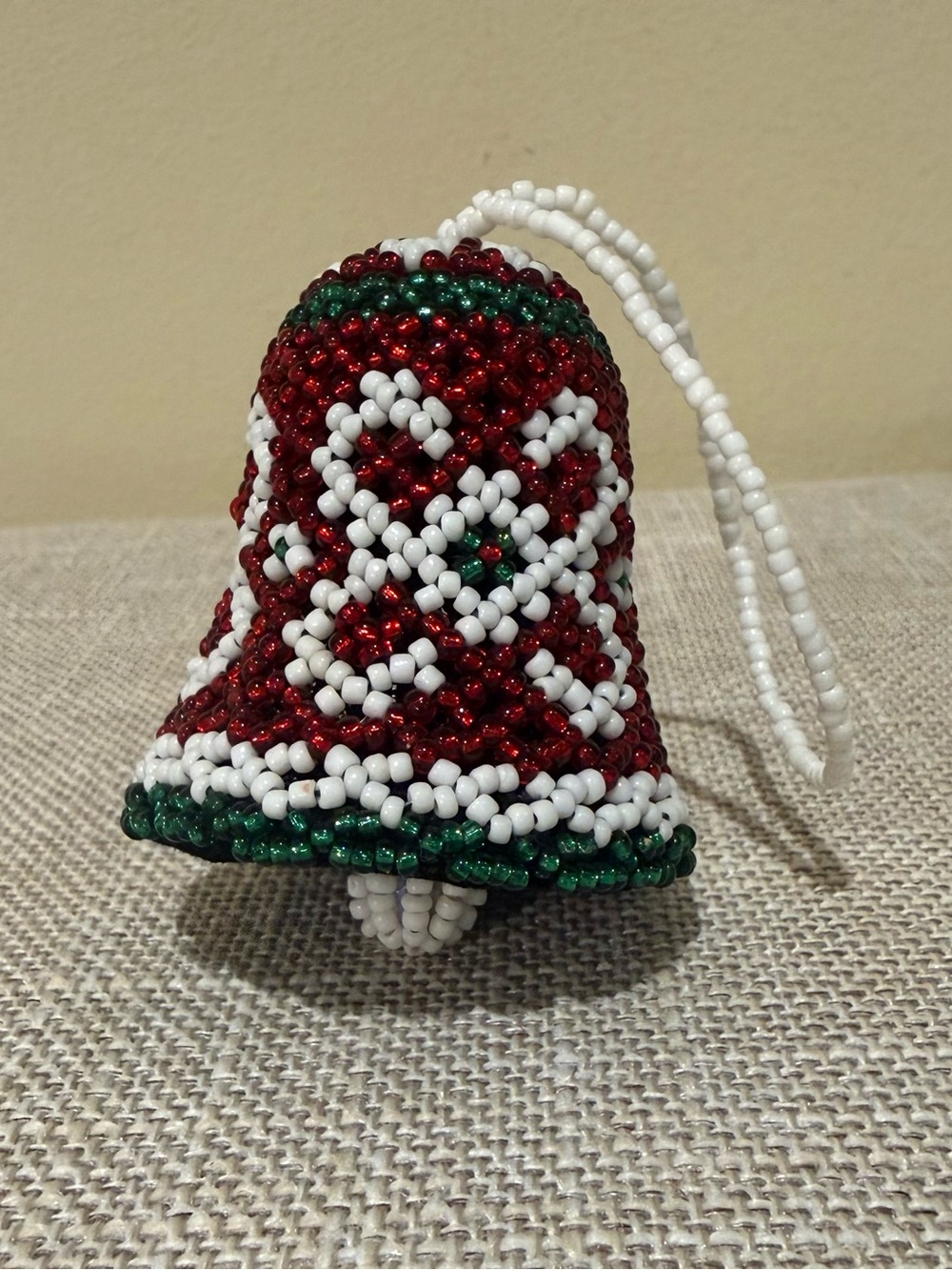 Vintage Handmade Beaded Christmas Bell Ornament